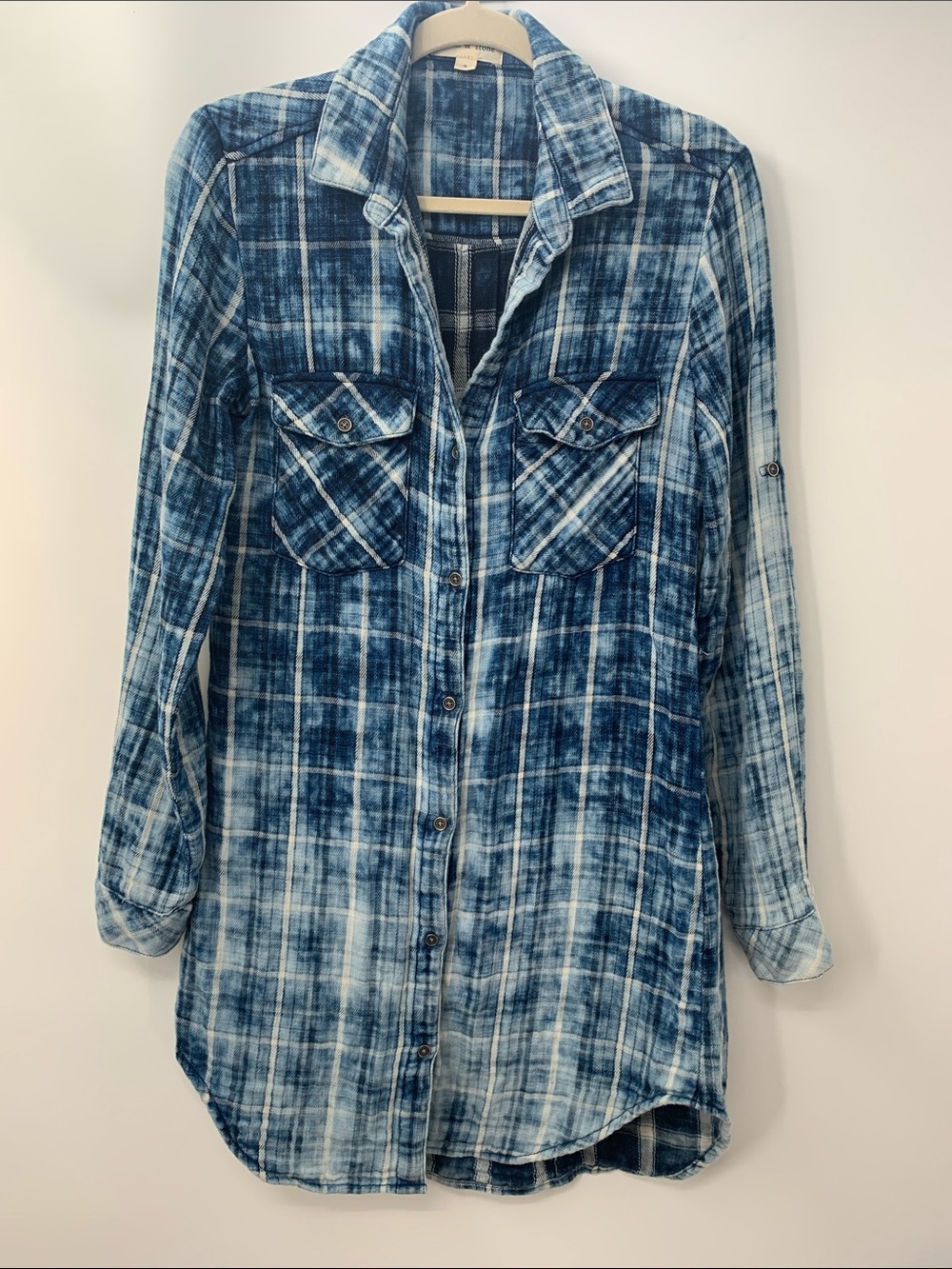 Cloth & Stone Women's Blue & White Plaid Button Down Shirt S Boho